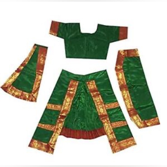 Bharatanatyam Dance Costume for Kids age 6 to 7 green and red - Picture 2 of 3